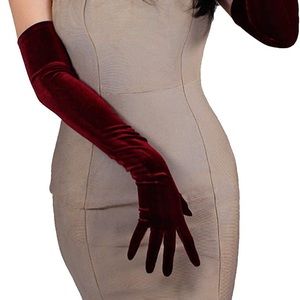 Long Opera Velvet Gloves Burgundy